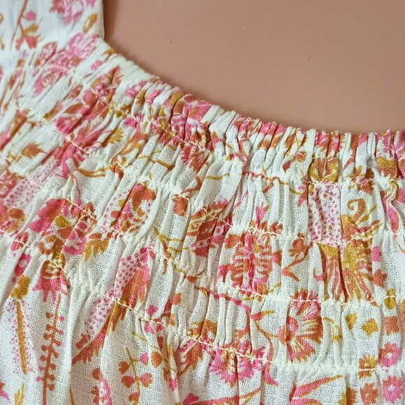 Lucky Brand Floral Smocked Peasant Top S/P Blush Pink Short Puff Sleeves - Picture 5 of 7